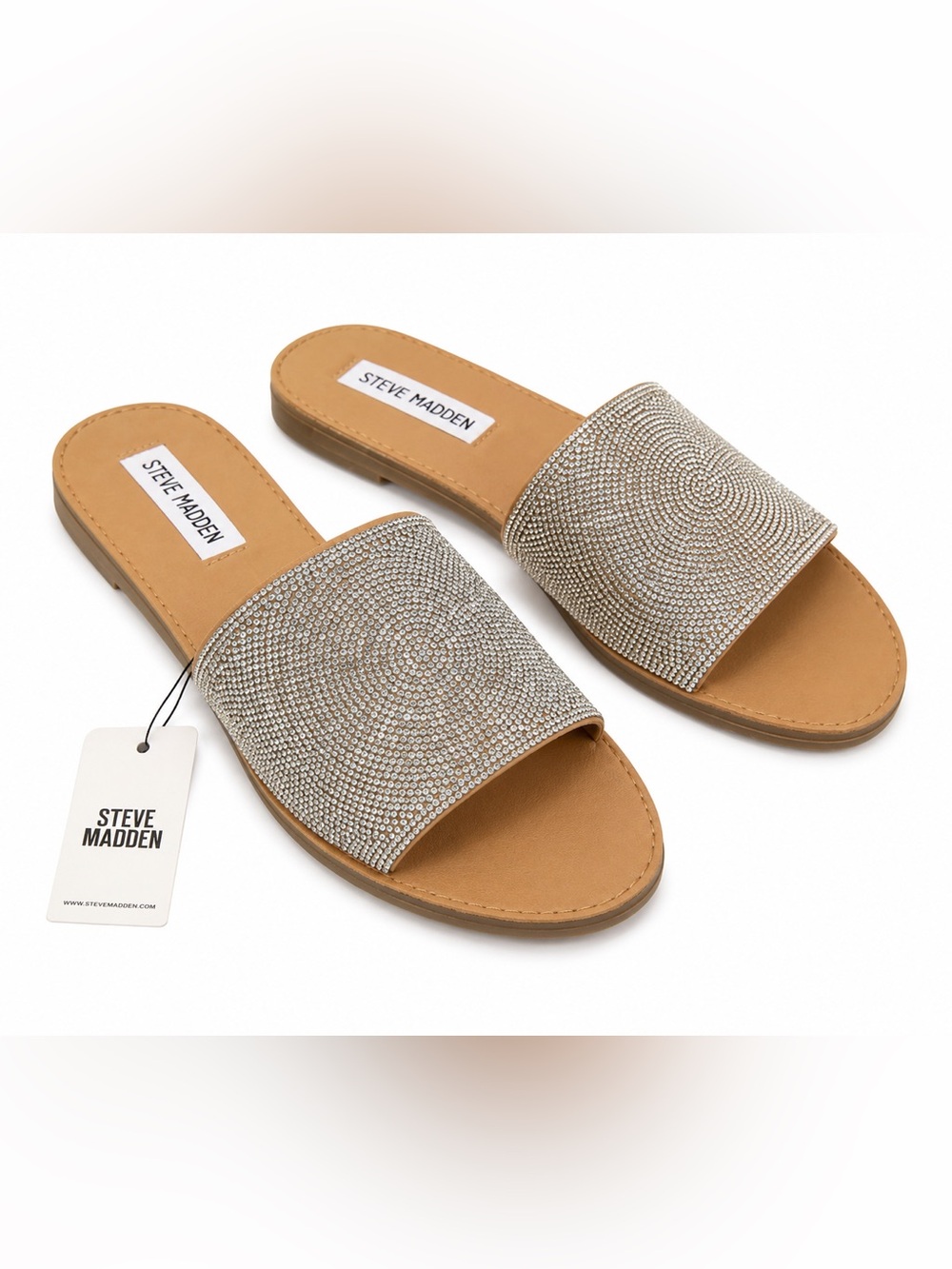 Steve Madden Silver Rhinestone Slide Sandals